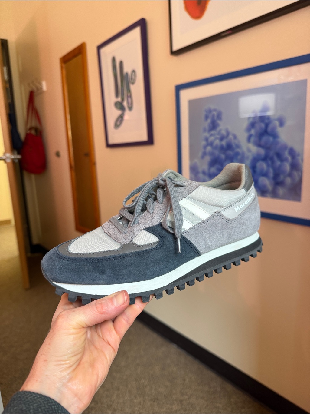 Gorgeous Retro Women's Gray Navy Suede-Trim Athletic Sneakers